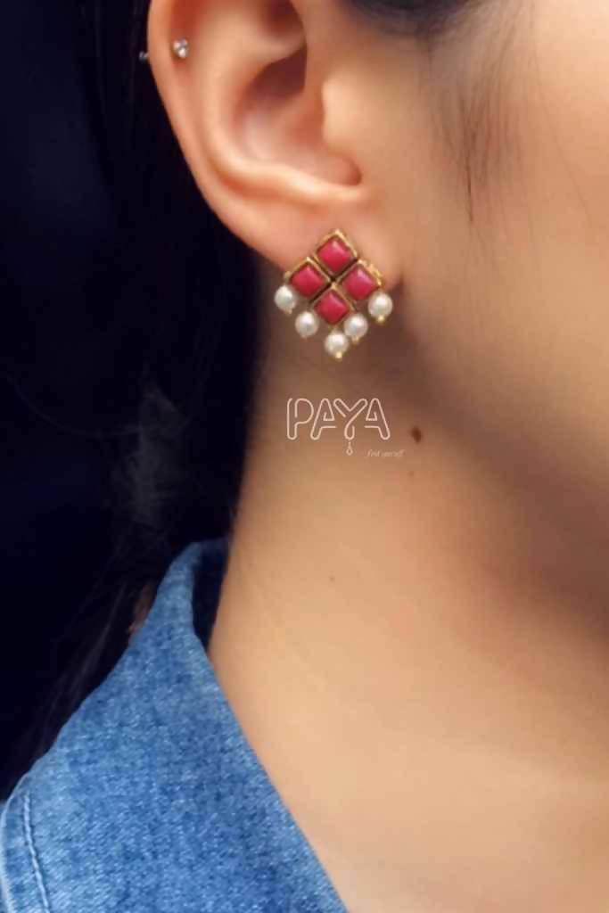 Red Stone Earrings- South India Jewels- Online Shop